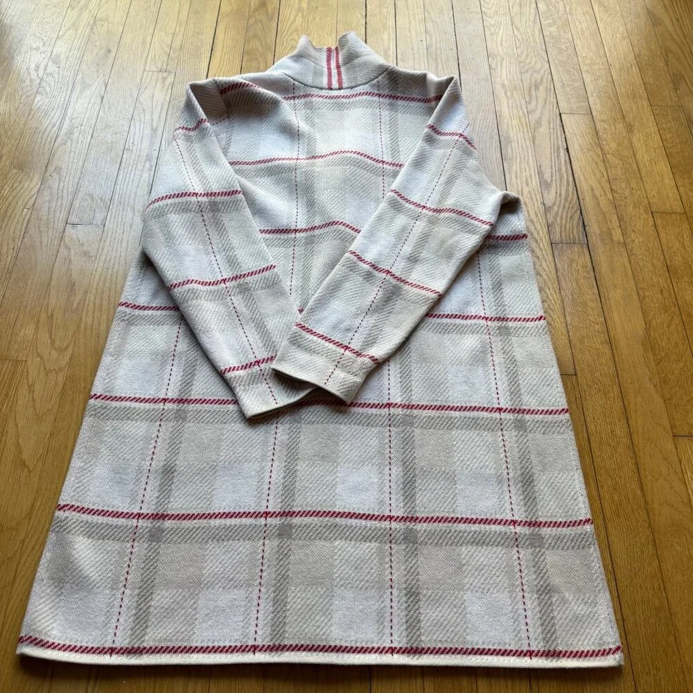 Lands End Size XL Beige & Red Plaid Long Sleeve Shawl Collar Cardigan Sweater - Picture 13 of 16